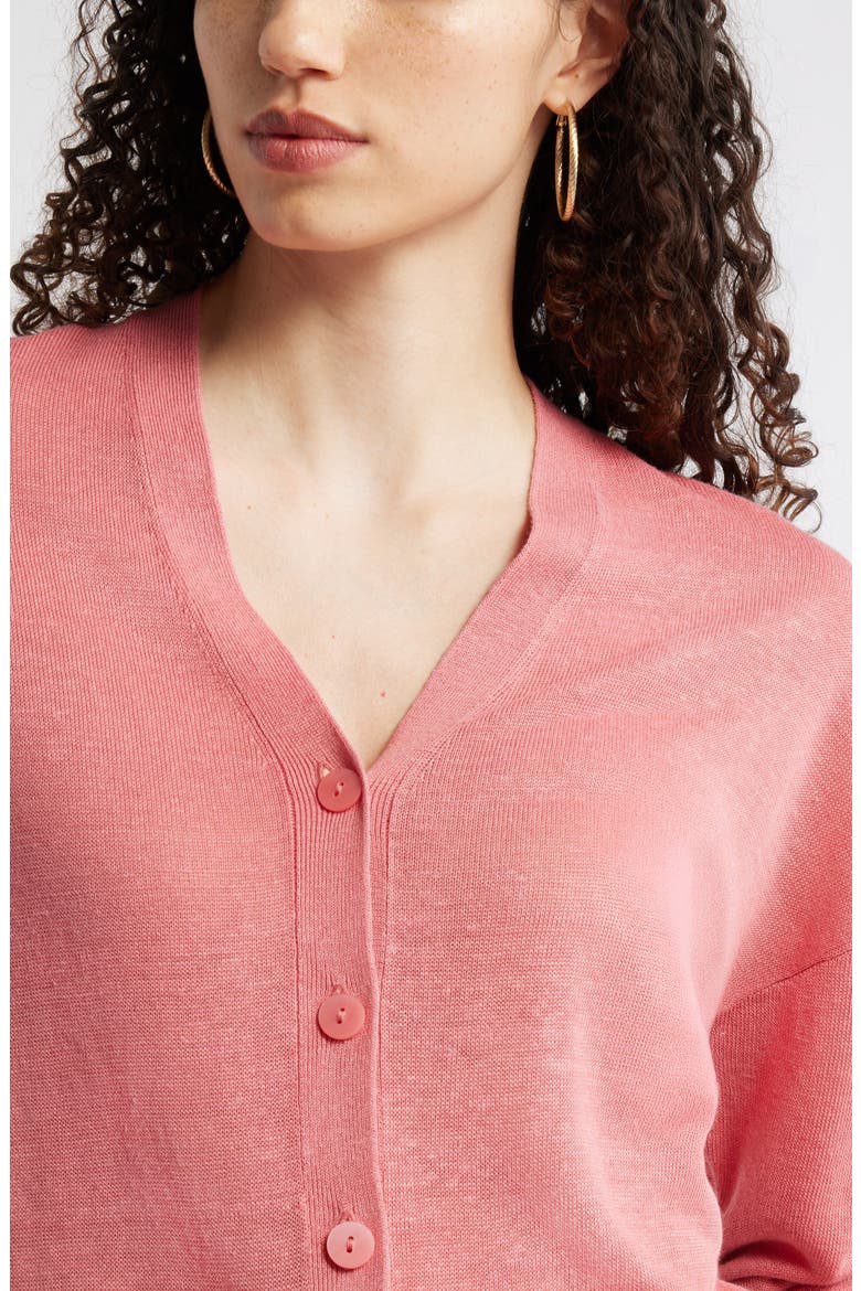 V-Neck Linen & Viscose Cardigan, Alternate, color, PINK CLAY