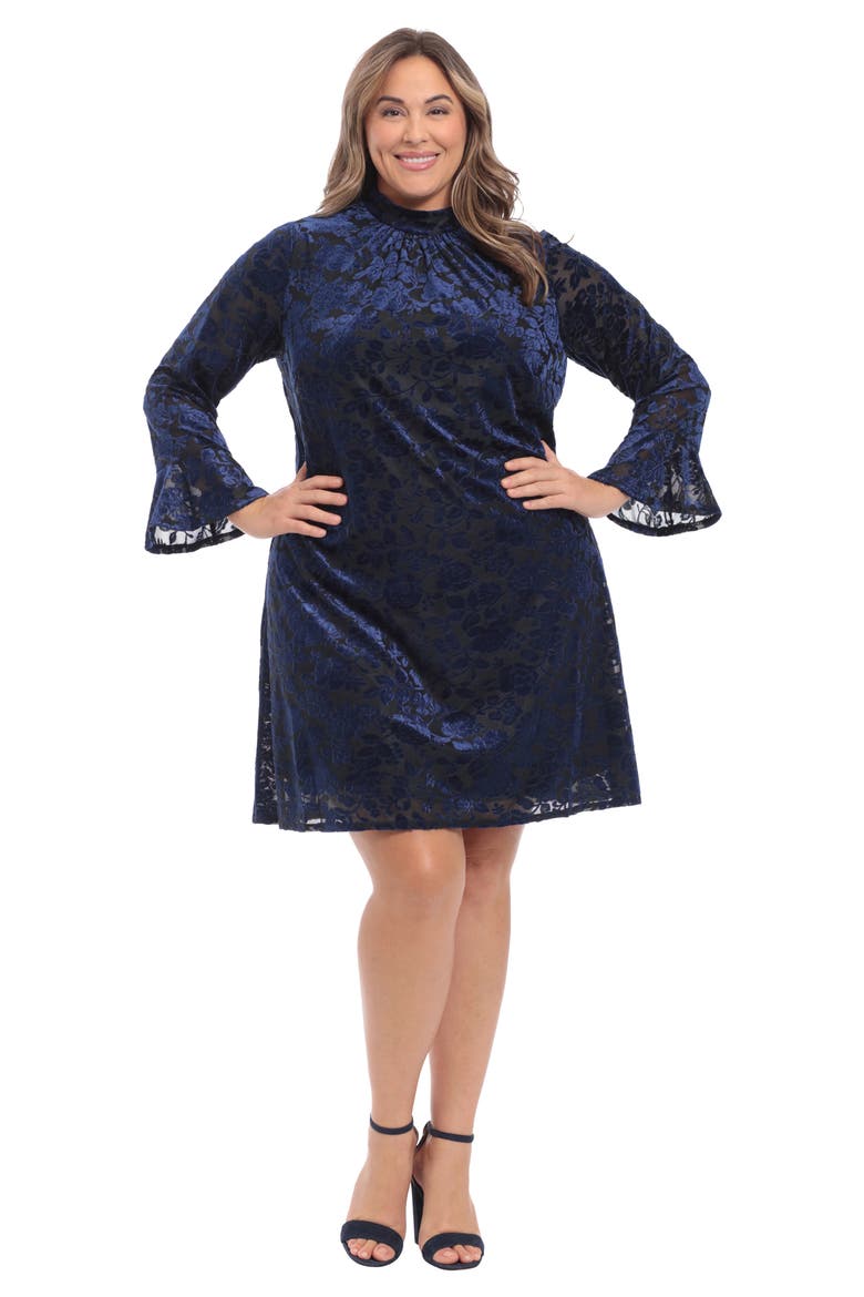 Bell Sleeve Mock Neck Dress, Alternate, color, BLACK/ NAVY