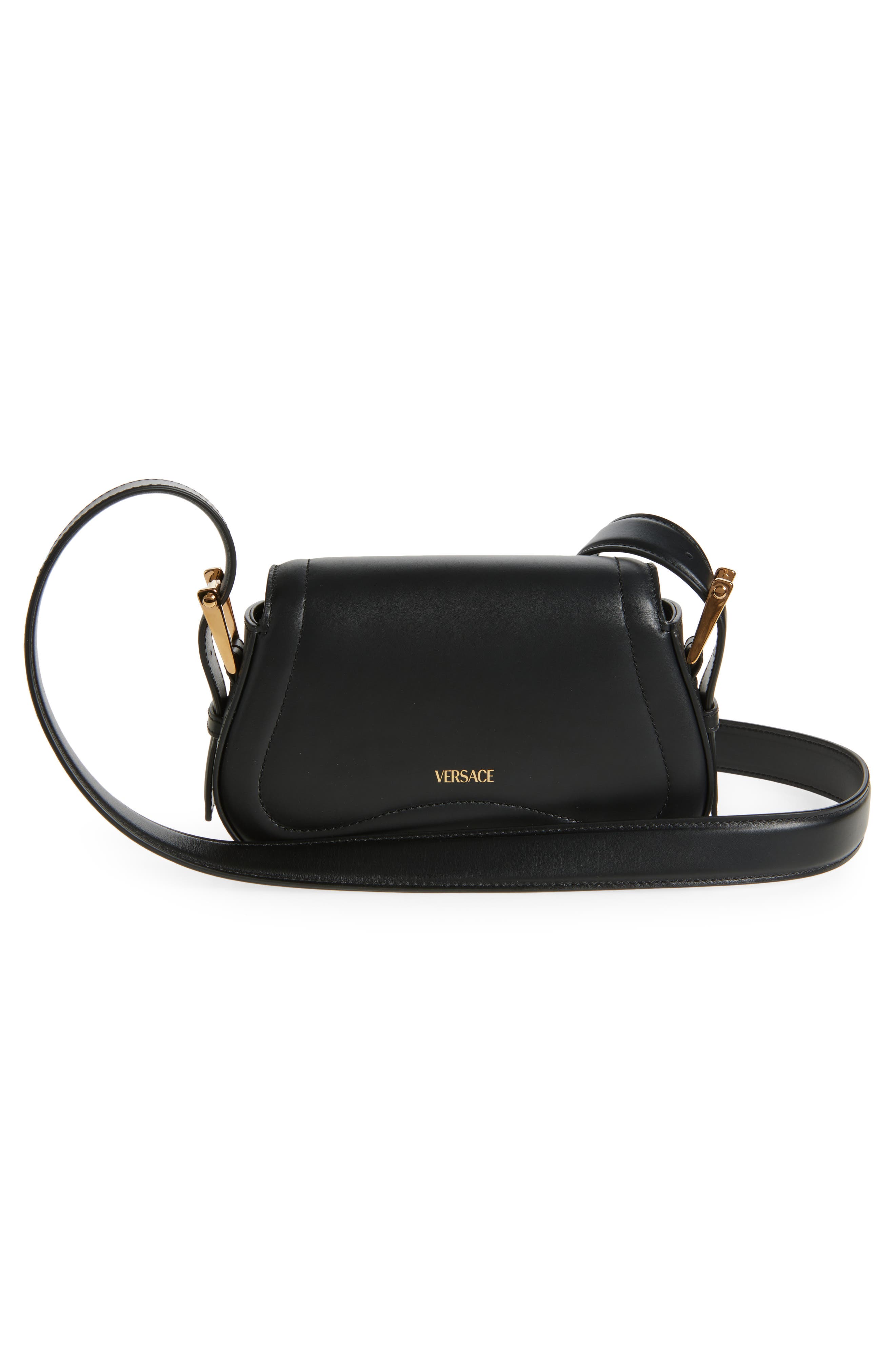Versace Medusa Leather Shoulder Bag, Alternate, color, Black-Versace Gold