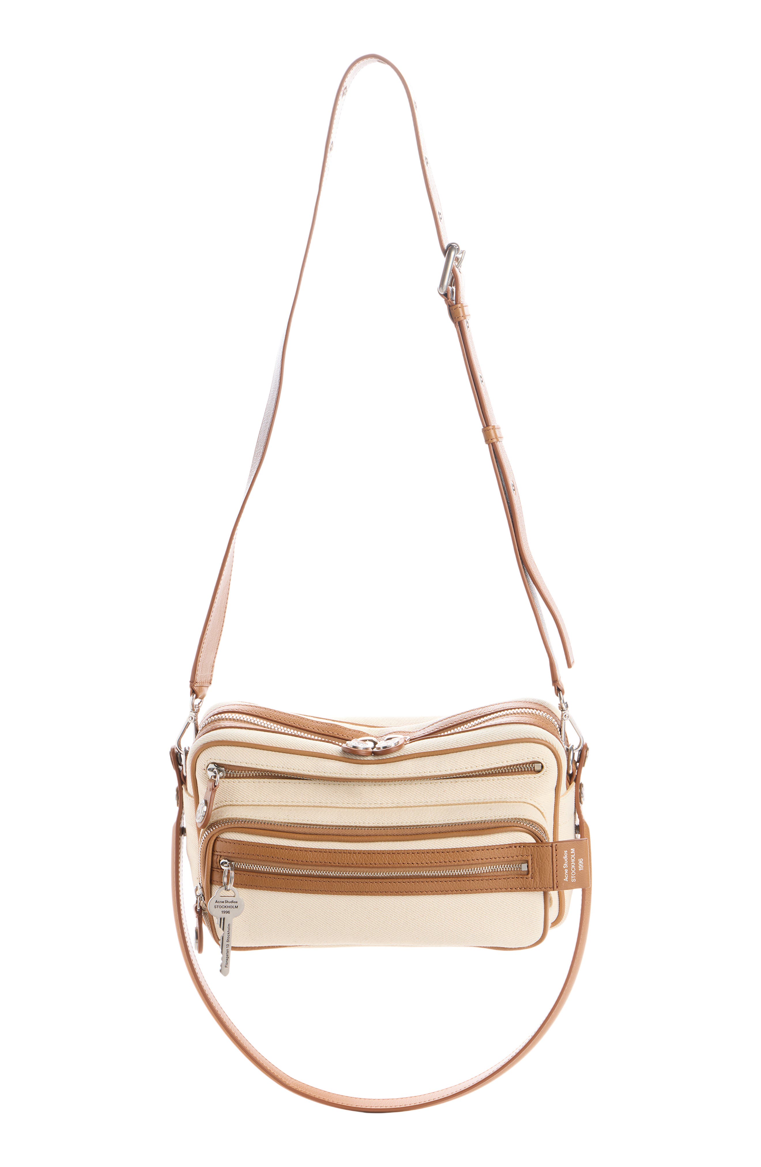 Camero Party Canvas & Leather Shoulder Bag, Alternate, color, CREAM BEIGE/ BROWN