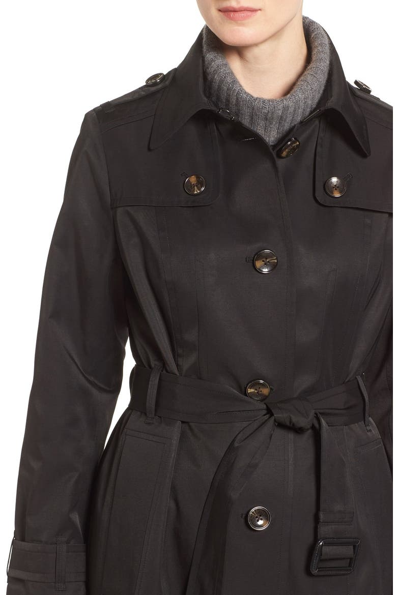 Long Trench Raincoat with Removable Hood, Alternate, color, BLACK