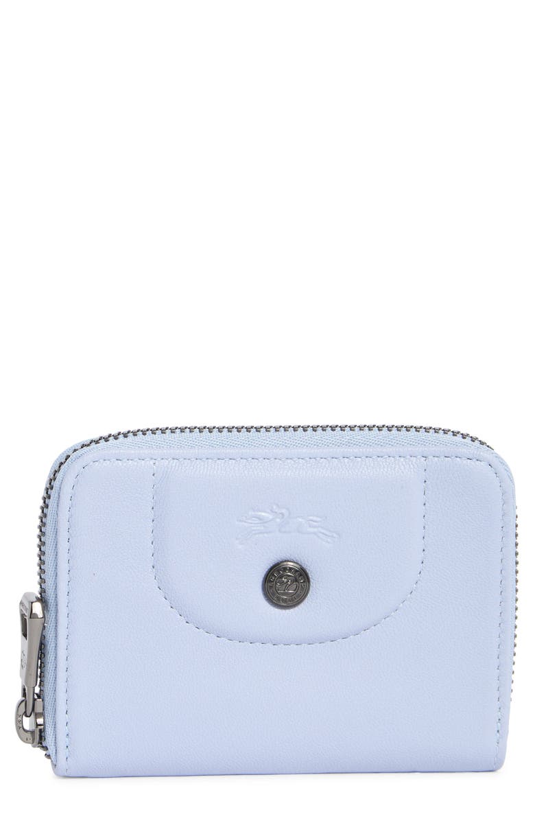 Longchamp Zip-Around Leather Card Case Wallet, Main, color, Cloud Blue