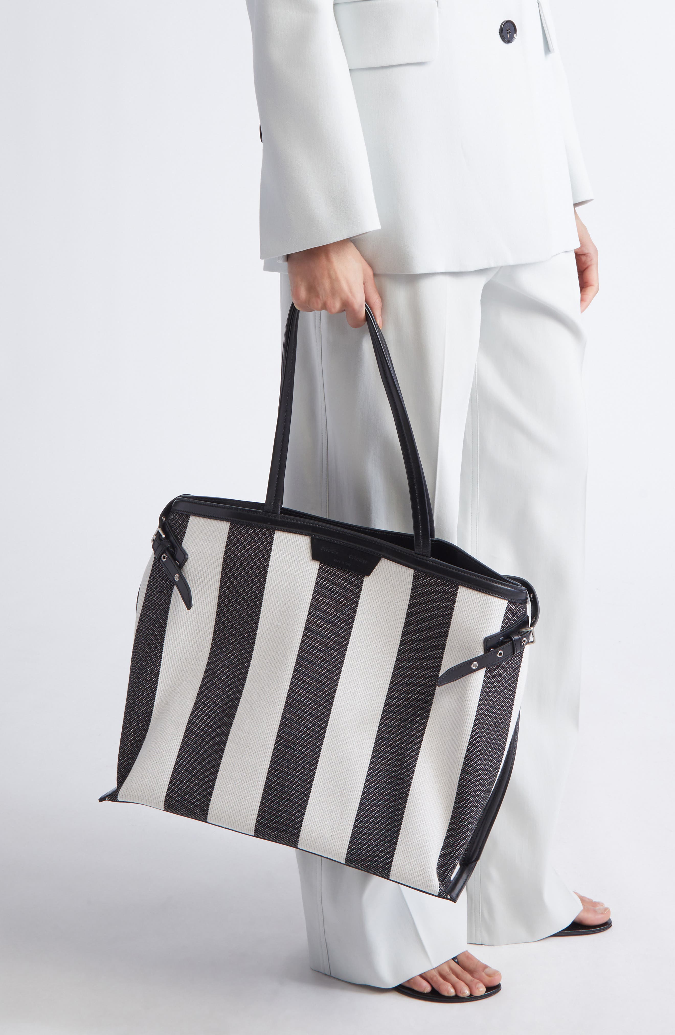 Proenza Schouler Days Caryall Stripe Canvas Tote, Alternate, color, Black/ White