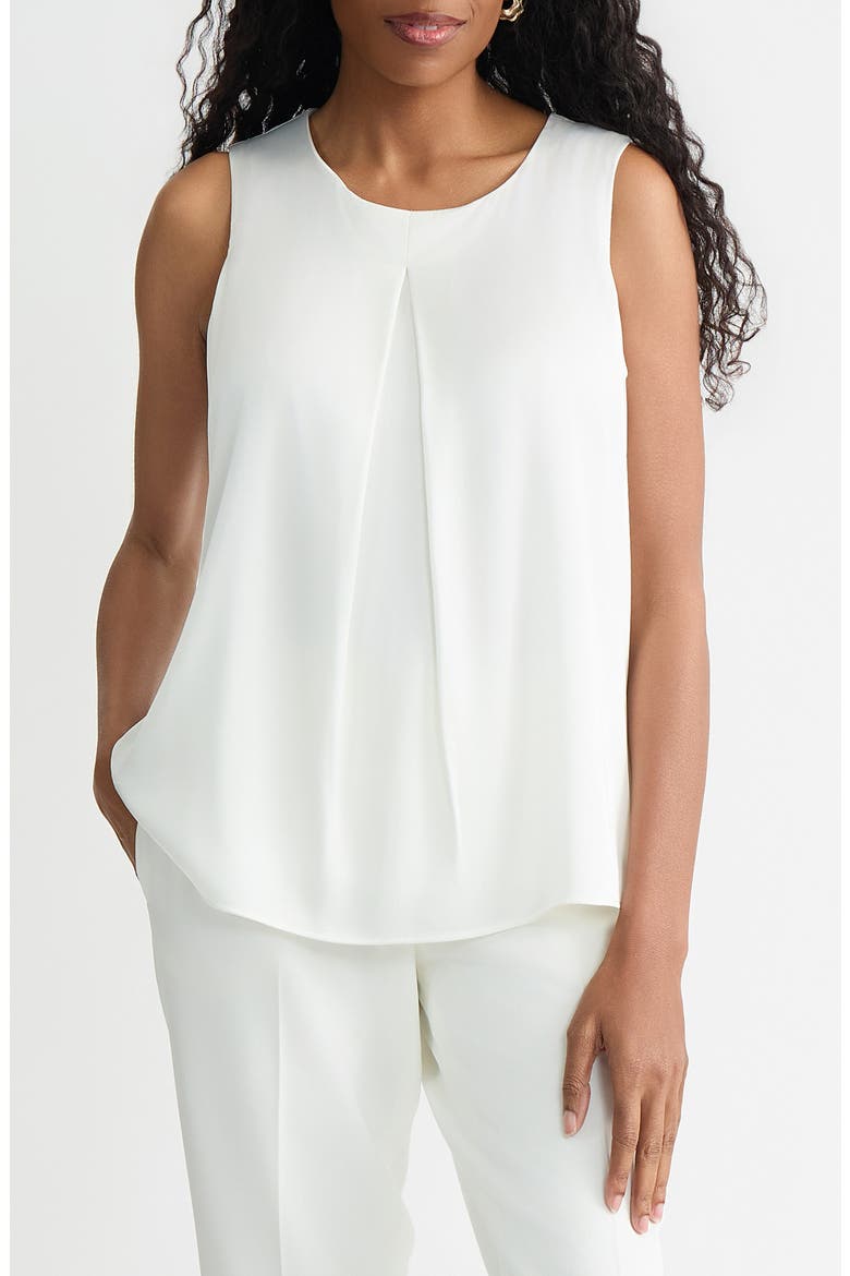 Box Pleat Sleeveless Matte Satin Top, Main, color, VANILLA ICE