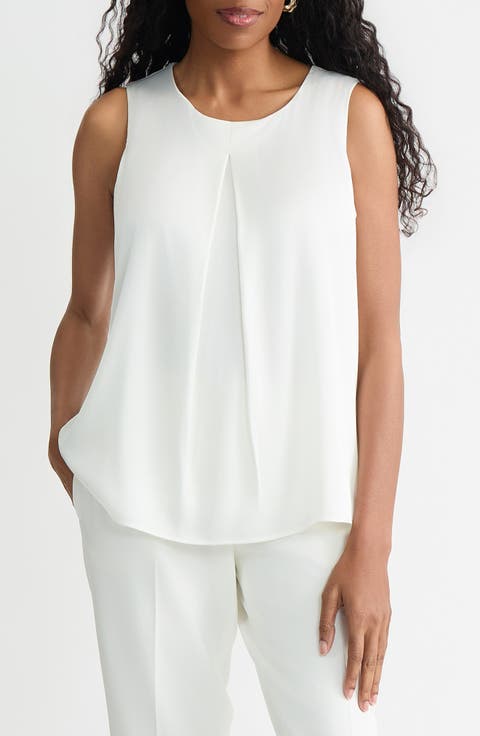 KASPER Box Pleat Sleeveless Matte Satin Top (Regular & Petite)