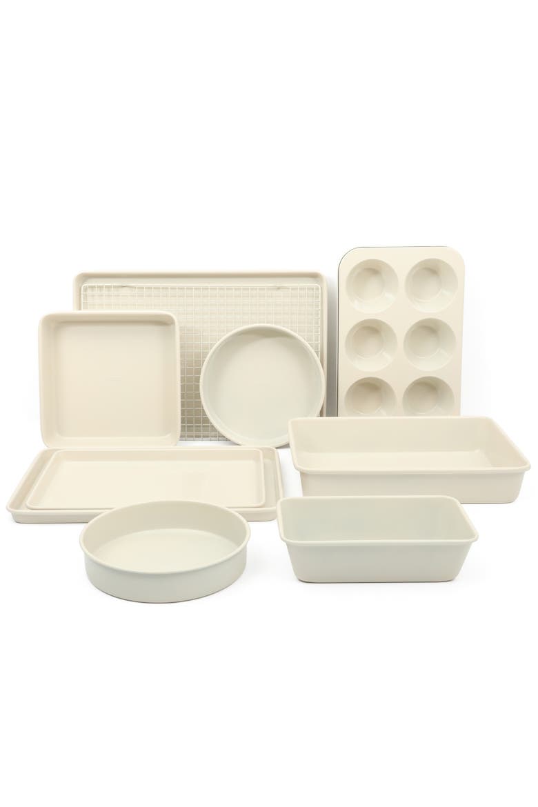 Gallen 10-Piece Ceramic Nonstick Carbon Steel Bakeware Set, Main, color, Linen White