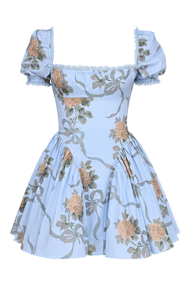 Rosie Puff Sleeve Stretch Cotton Mini Sundress, Alternate, color, YELLOW ROSE BLUE