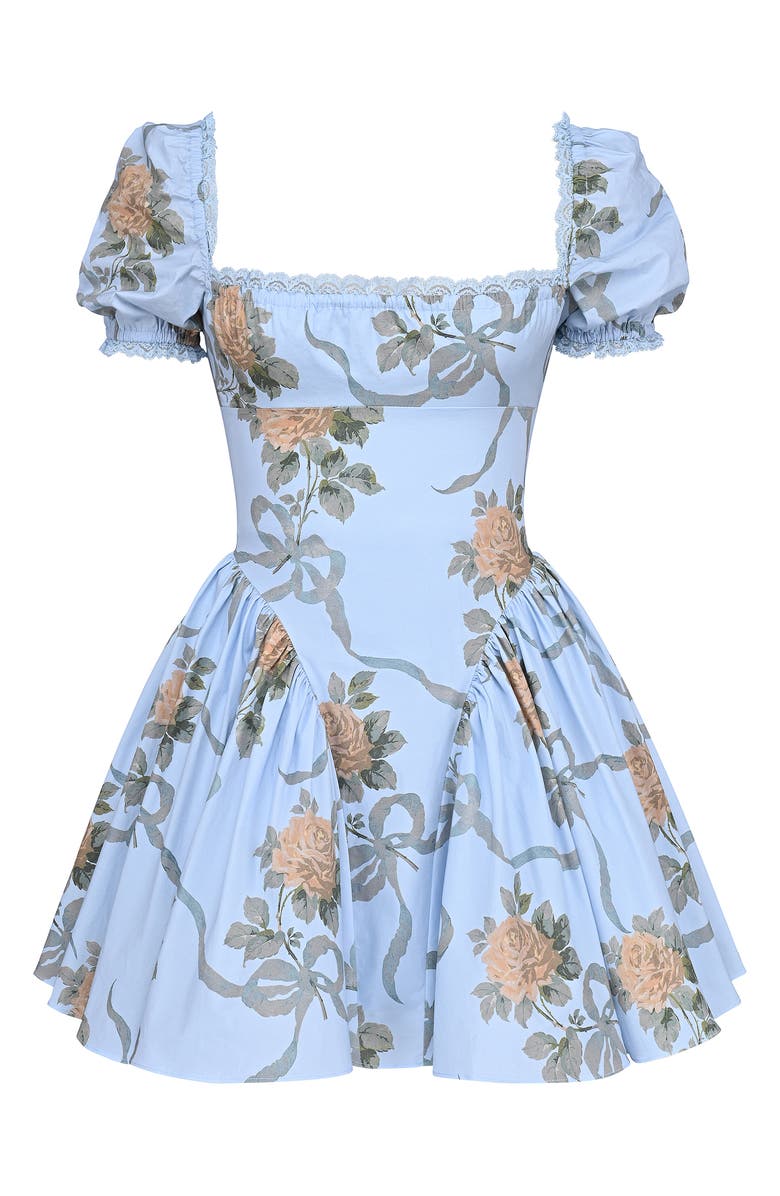 HOUSE OF CB Rosie Puff Sleeve Stretch Cotton Mini Sundress, Alternate, color, Yellow Rose Blue