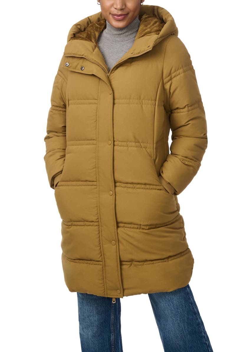 Bernardo Minimalist Double Needle Stitched Puffer Coat, Main, color, Desert Sand