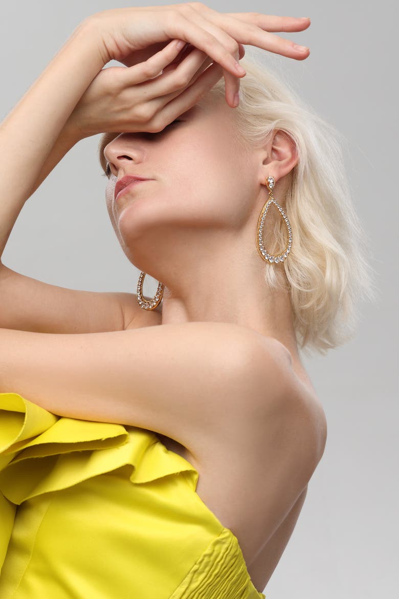 Artisanal Pavé Hollow Teardrop Earrings, Alternate, color, Gold
