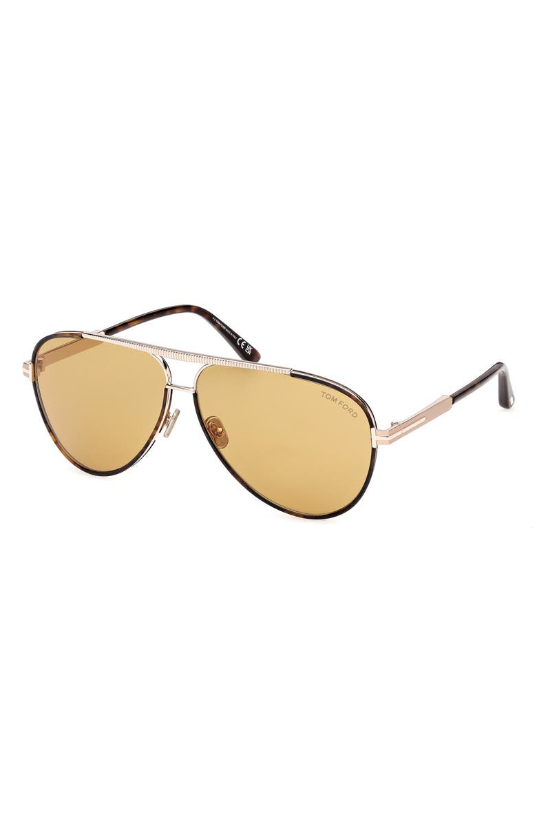 TOM FORD Rupert 63mm Pilot Sunglasses, Alternate, color, Dark Havana Rose Gold/ Vicuna
