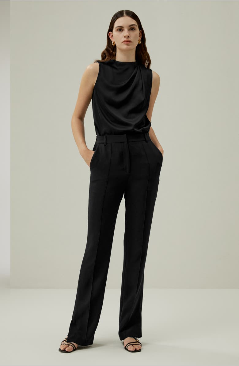 Lilysilk Silk Straight Leg Trousers with Side Slit, Alternate, color, Black