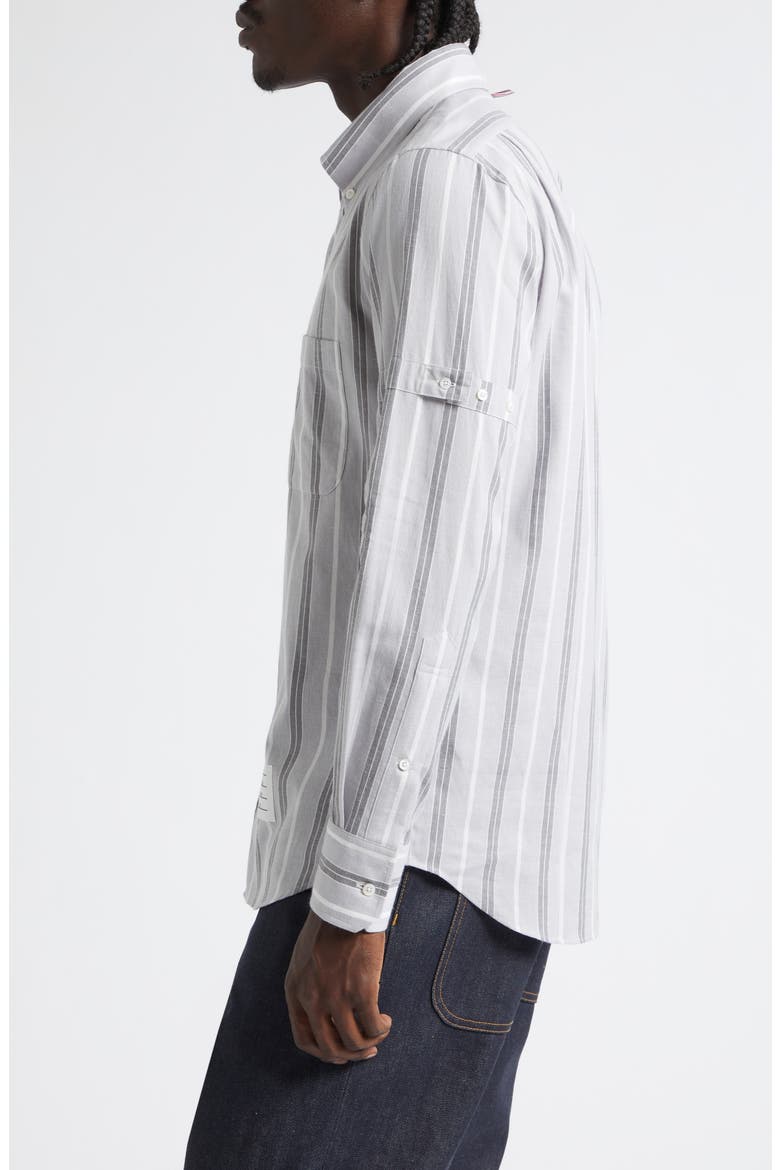 Straight Fit Stripe Cotton Button-Down Shirt, Alternate, color, MEDIUM GREY