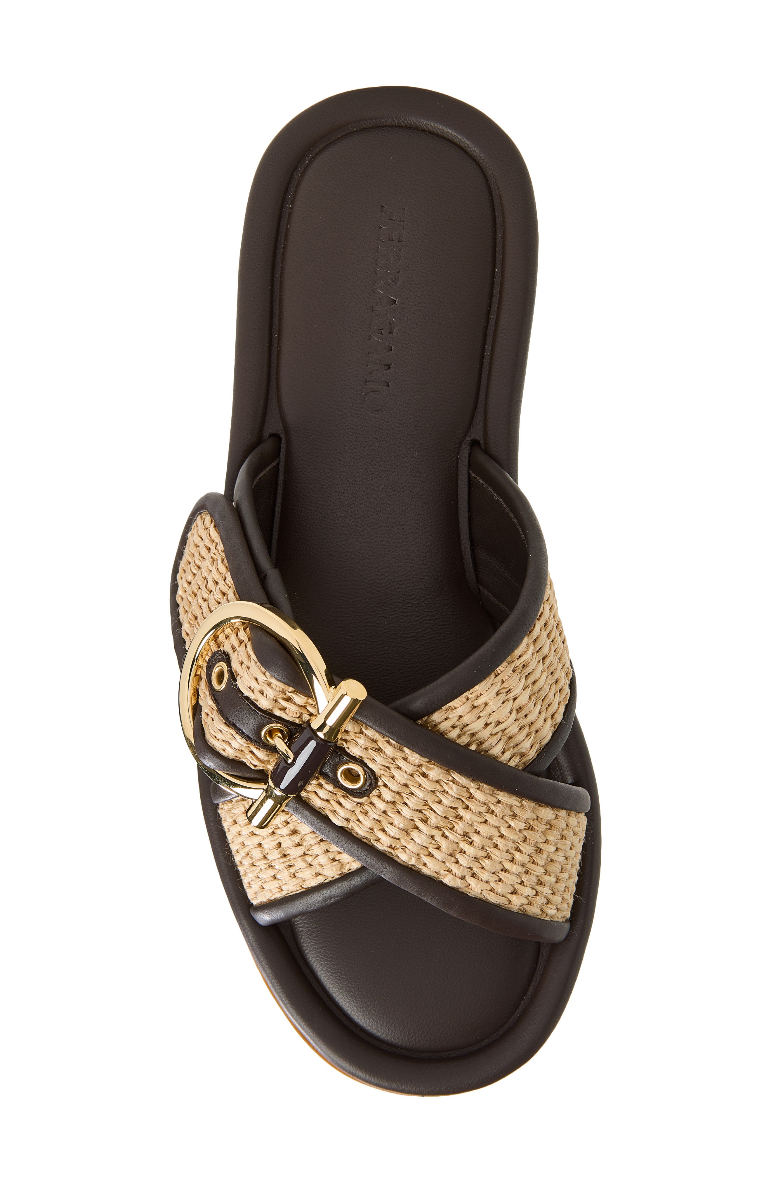 FERRAGAMO Elyzia Raffia Slide Sandal, Alternate, color, Naturale Testa Di Moro