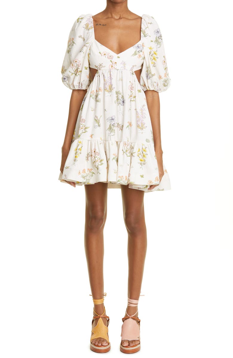 Zimmermann Floral Print Cutout Babydoll Dress, Main, color, 