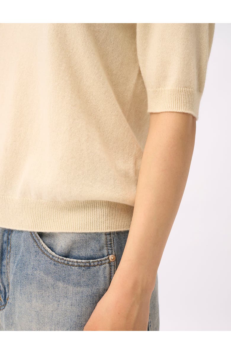 GOBI Mongolian Cashmere Elbow-Length Sleeve Cashmere Sweater, Alternate, color, Off White