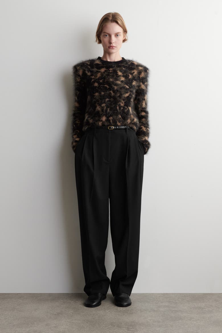 Animal Jacquard Merino Wool Sweater, Alternate, color, BLACK / BROWN