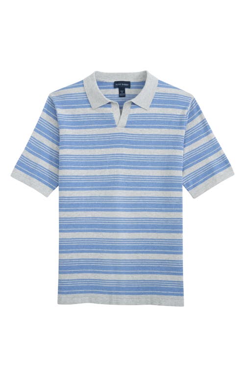 Scott Barber Stripe Johnny Collar Short Sleeve Polo Sweater In Blue
