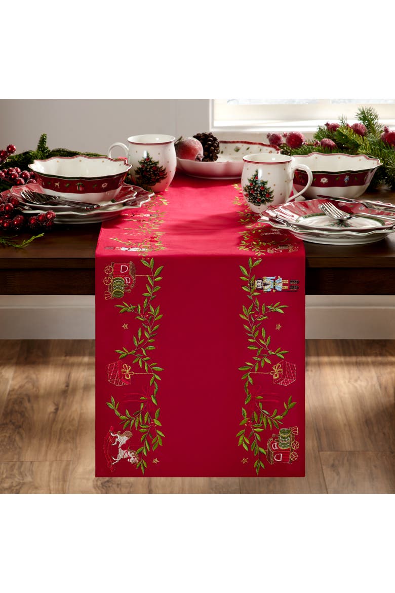 Keepsake Ornaments Velvet Embroidered Table Runner, Red - 14"W x 72"L, Alternate, color, Red