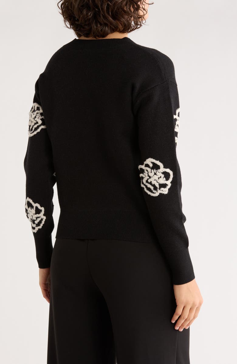 T Tahari Floral Crop Sweater, Alternate, color, Black/ Ivory