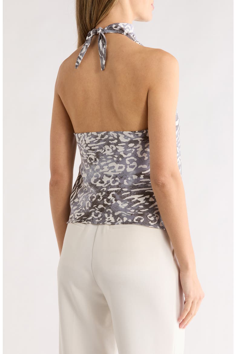 Animal Print Satin Halter Neck Top, Alternate, color, GREY