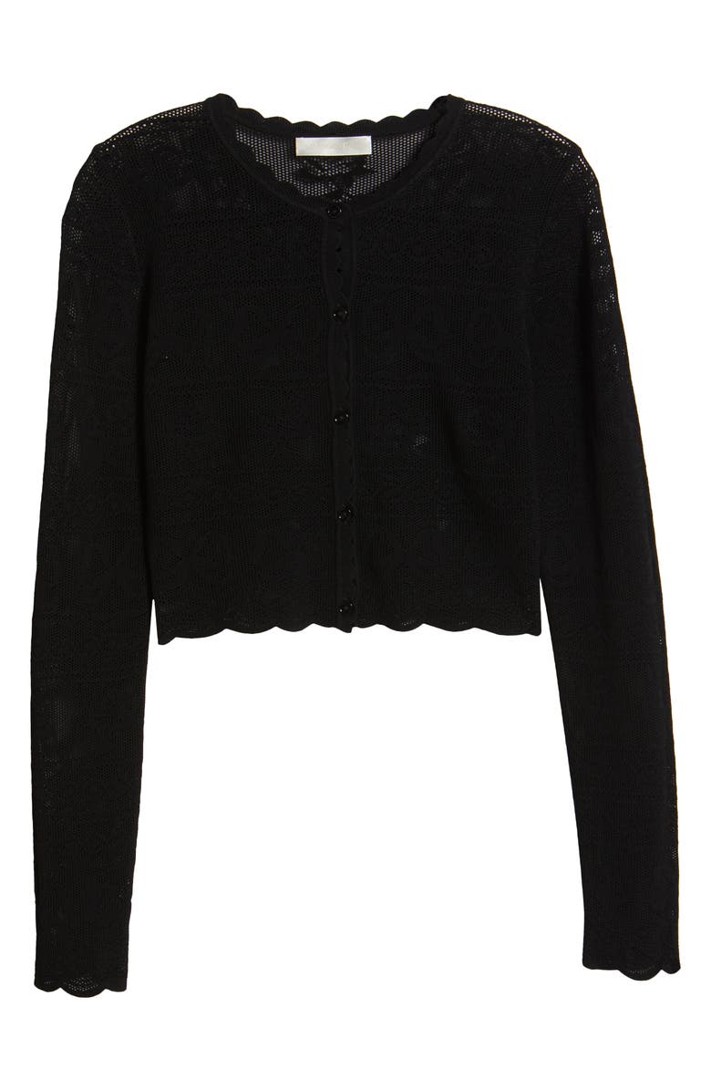 LoveShackFancy Gretta Semisheer Jacquard Cardigan, Alternate, color, Black