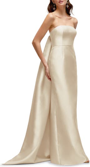 Strapless Satin Twill Column Gown with Removable Train