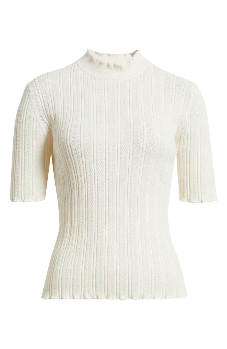 Anne Klein Mock Neck Short Sleeve Cotton Blend Sweater, Alternate, color, Creamy White