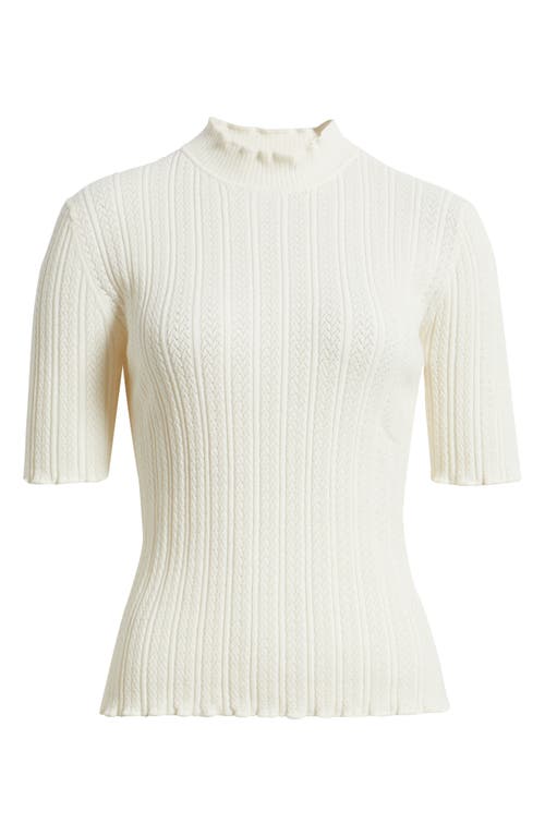 Anne Klein Mock Neck Short Sleeve Cotton Blend Sweater In White