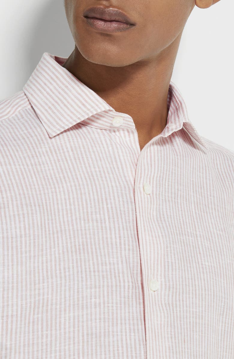 ZEGNA Stripe Oasi Linen Button-Up Shirt, Alternate, color, 