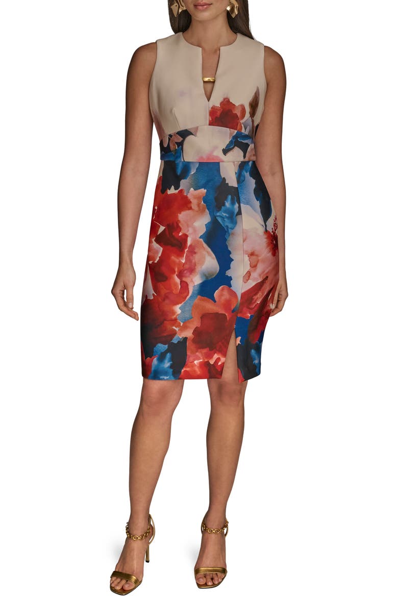 Keyhole Front Sleeveless Sheath Dress, Main, color, CINNAMON MULTI