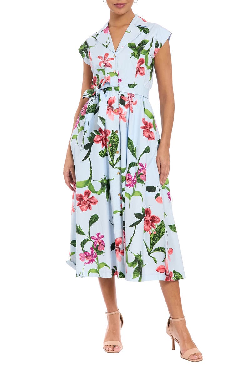 Floral Belted Shirtdress, Main, color, BLUE/ CORAL