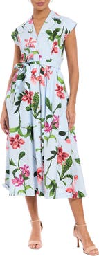 London Times Floral Belted Shirtdress