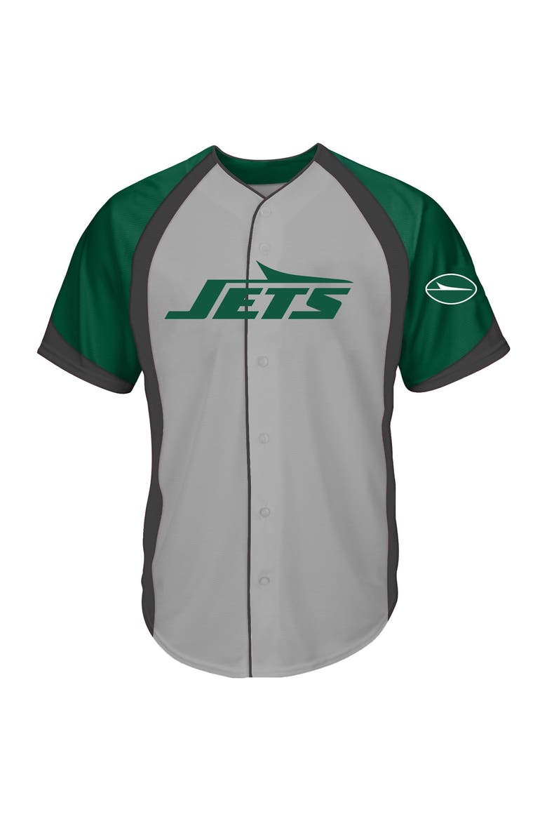 Men's Fanatics  Gray New York Jets Big & Tall Button-Up Raglan Fashion Top, Main, color, Gray