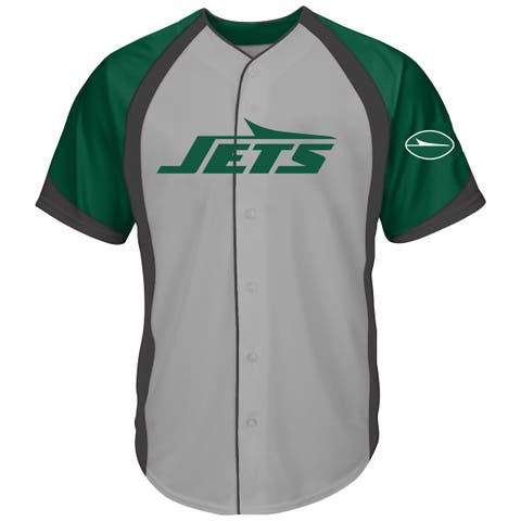 Men's Fanatics  Gray New York Jets Big & Tall Button-Up Raglan Fashion Top