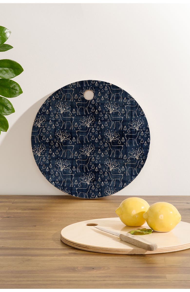 Deny Designs Zoe Wodarz Indigo Deer Round Cutting Board, Alternate, color, 