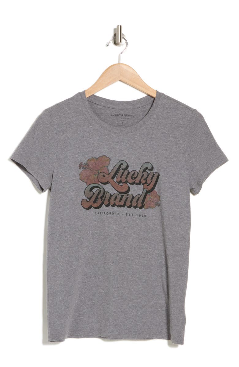 Lucky Brand Hibiscus Logo Graphic T-Shirt, Alternate, color, Medium Heather