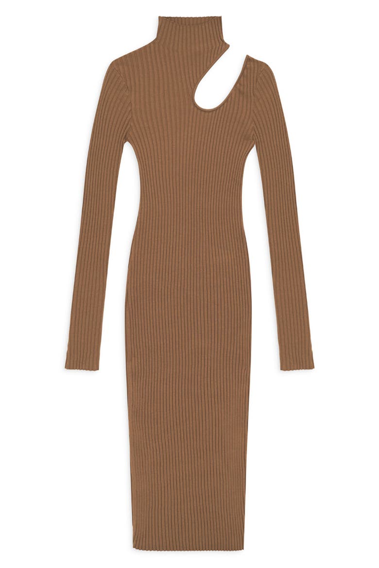 Victoria Cutout Ribbed Midi Dress, Alternate, color, CAMEL