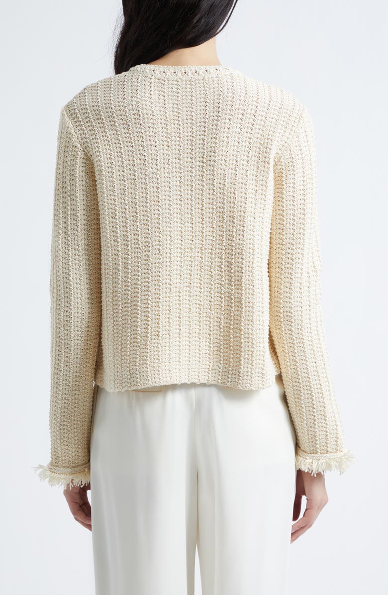 Emporio Armani Fringe Cotton Blend Cardigan, Alternate, color, Ivory