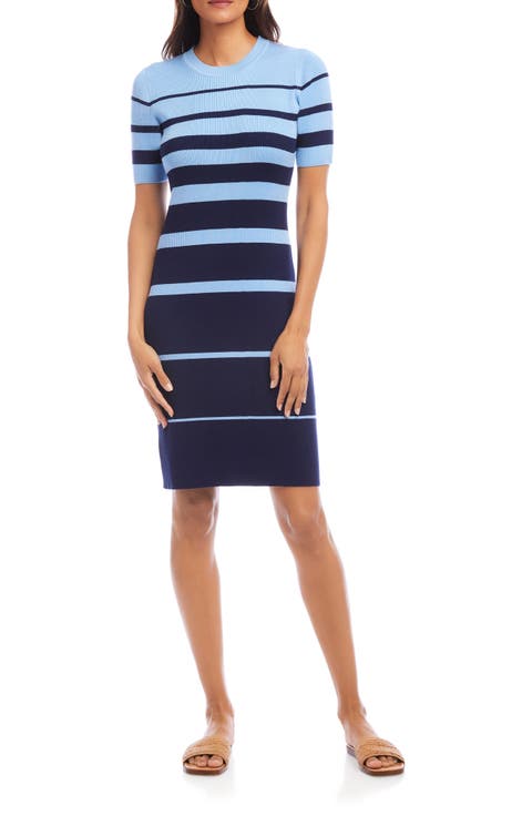 Rib Stripe Short Sleeve Sweater Dress