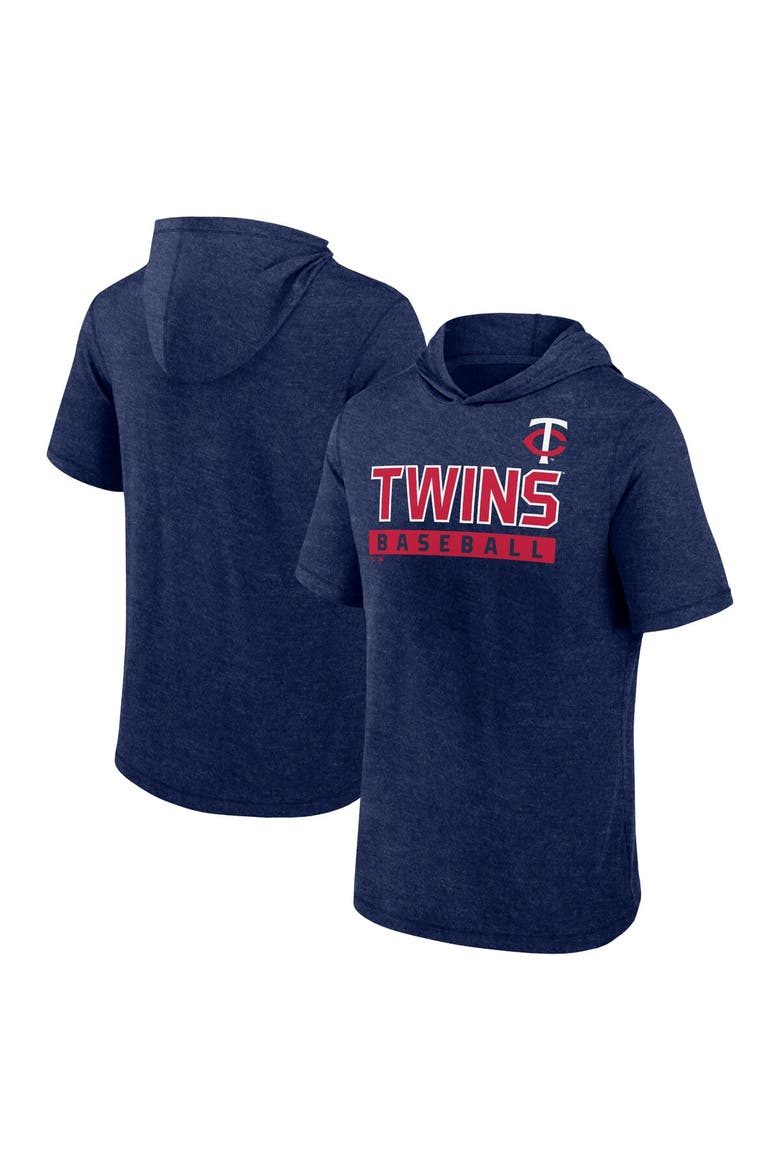 Men's Fanatics Heather Navy Minnesota Twins Push Short Sleeve Pullover Hoodie, Main, color, Heather Navy