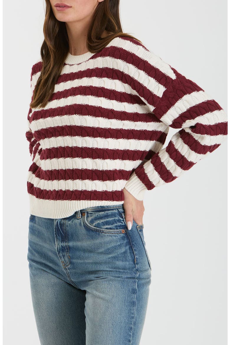 Stripe Cable Knit Crop Sweater, Alternate, color, OXBLOOD