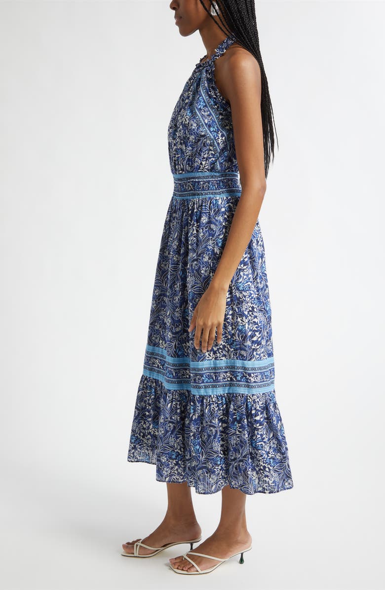 Ramy Brook Delia Mixed Print Halter Neck Cotton Dress, Alternate, color, Navy Floral