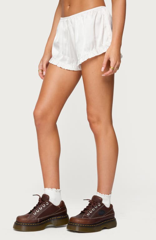 Edikted Olesia Ruffle Satin Effect Shorts In White