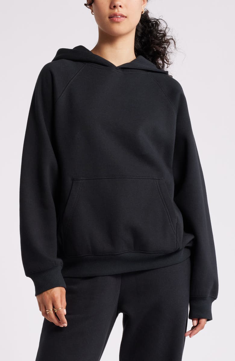 BP. Fleece Detail Oversize Raglan Hoodie, Main, color, Black Jet