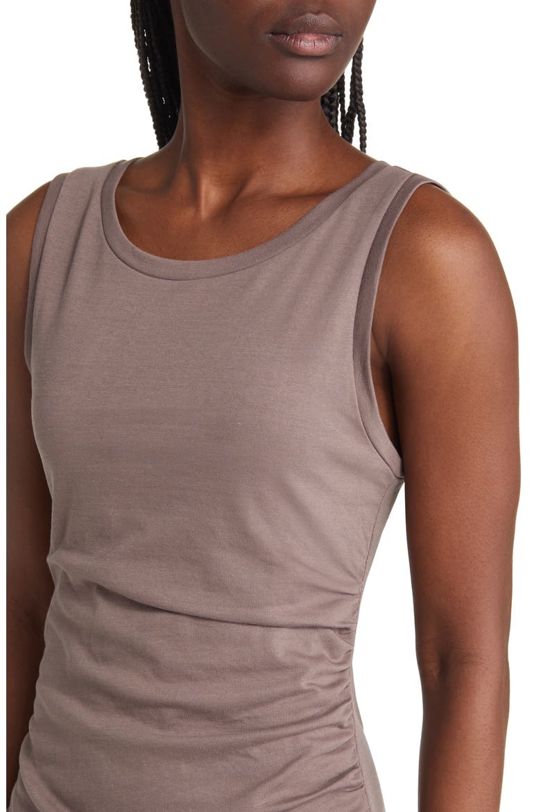 Ruched Side Sleeveless Dress, Alternate, color, TAN DUSK HEATHER