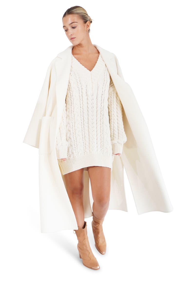 Wide Awake Split Hem Wool Blend Coat, Alternate, color, CREAM