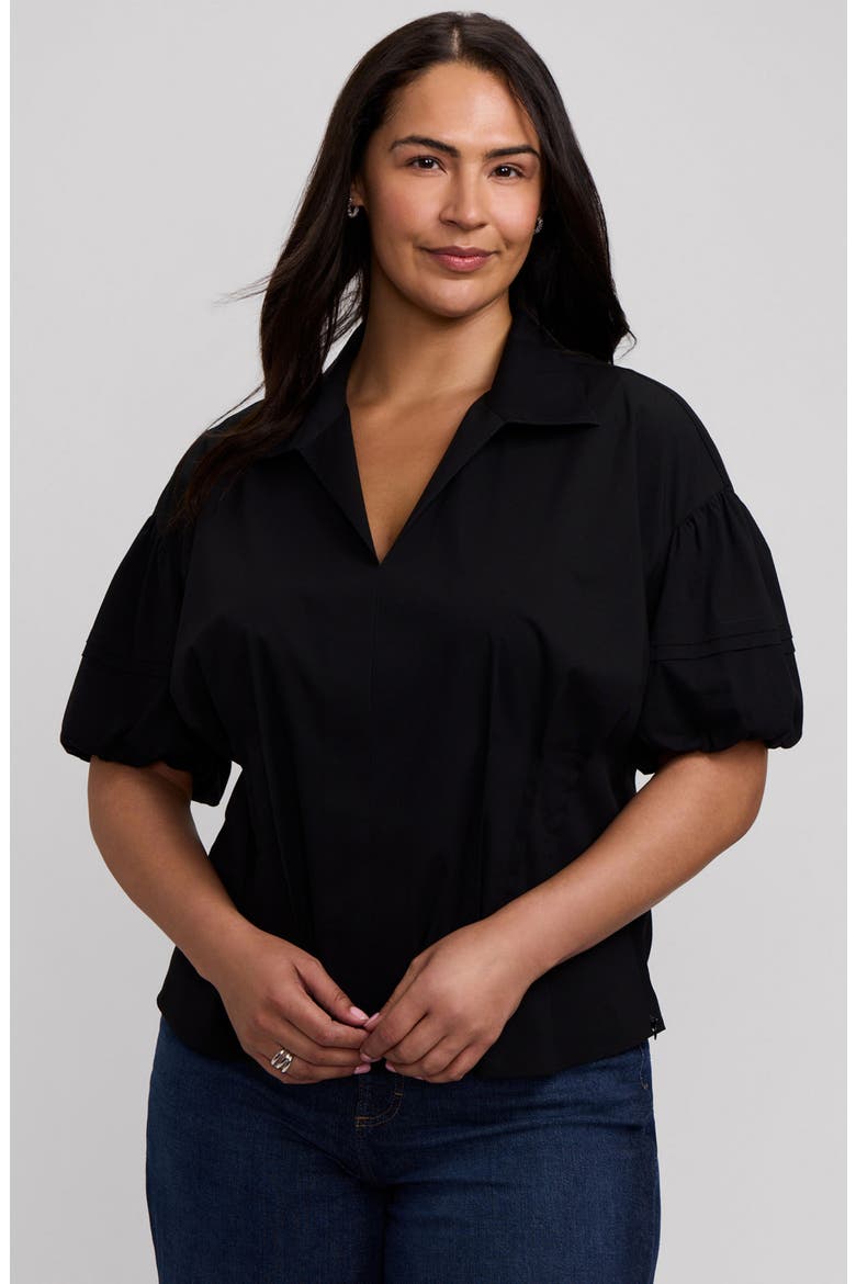 Lucia Puff Sleeve Popover Shirt, Alternate, color, BLACK
