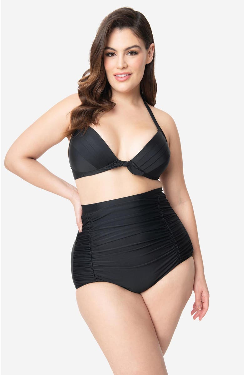 Unique Vintage Plus Size Monroe Halter Bikini Top, Main, color, Black
