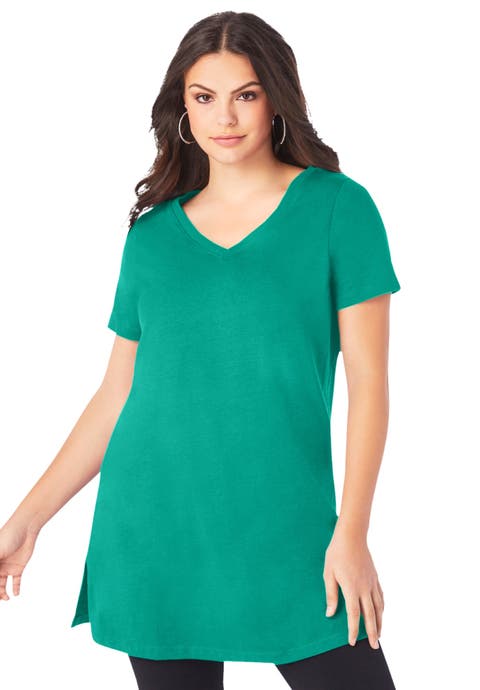 Plus Size Ultimate Cotton V-Neck Short Sleeve Tunic (Plus)